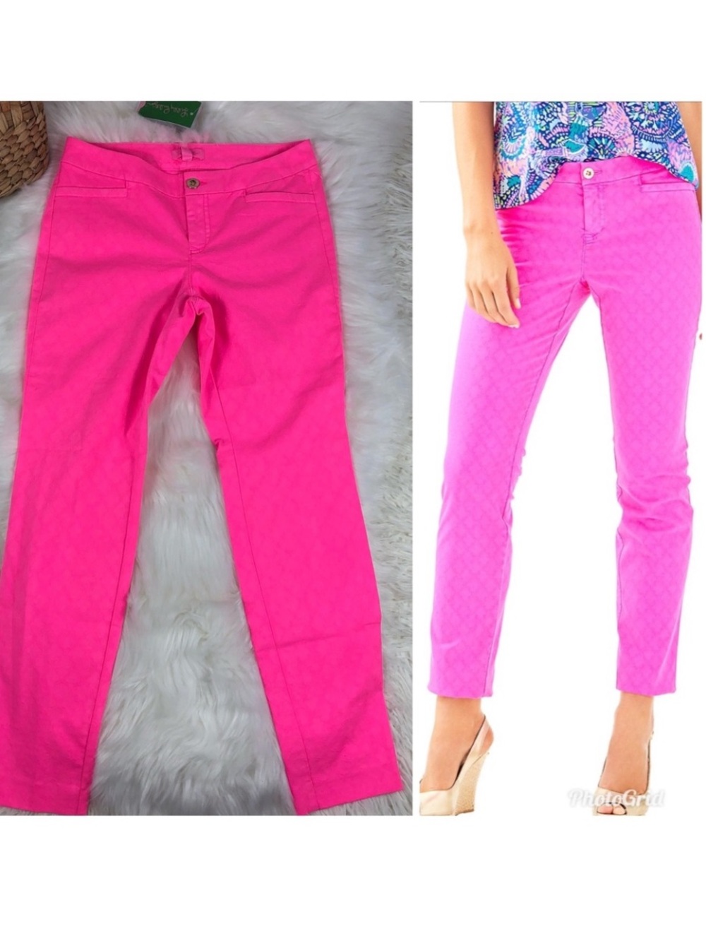Lilly Pulitzer Kelly Hot Pink Textured Skinny Ankle‎ Pants size 0